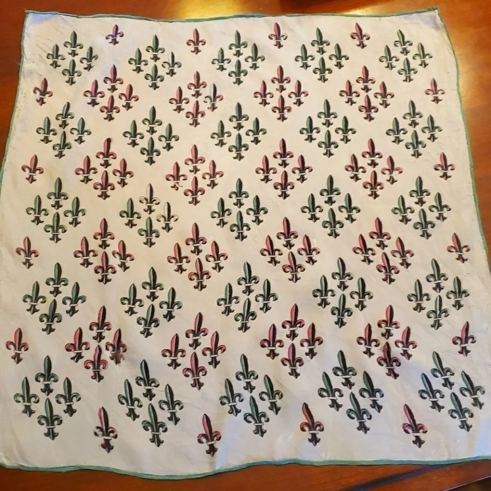 VTG Hand Rolled Silk & Rayon Scarf Fluer-de-lis